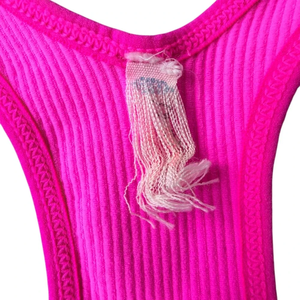 Free People Free Throw Crop Top Neon Pink Ribbed V Neck Bralette